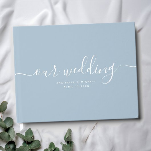 Moderne Minimal Elegante Chic Dusty Blue Wedding Gästebuch