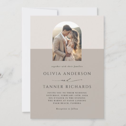 Moderne Minimal Elegante Foto Arch QR Code Hochzei Einladung (Vorderseite)