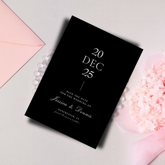 Moderne Minimal Elegante Script B&W Save the Date Einladung