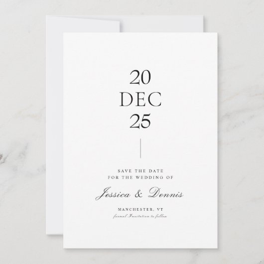 Moderne Minimal Elegante Script B&W Save the Date Einladung (Vorderseite)