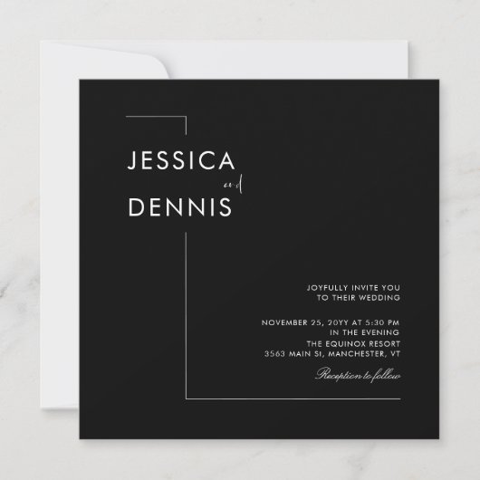 Moderne Minimal Elegante Script B&W Square Wedding Einladung (Vorderseite)