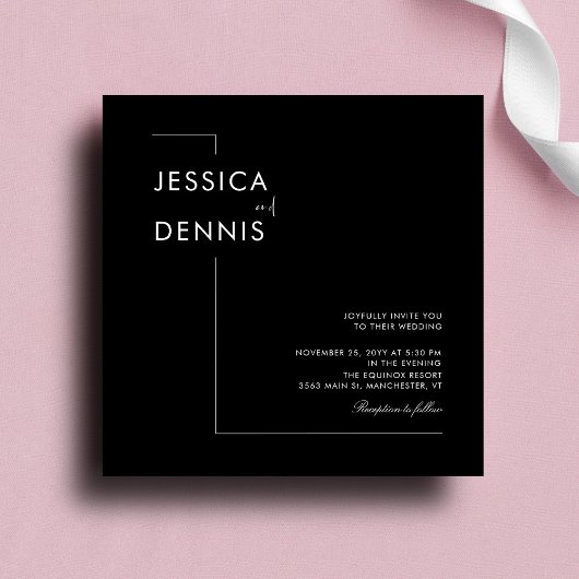 Moderne Minimal Elegante Script B&W Square Wedding Einladung