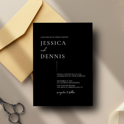 Moderne Minimal Elegante Script B&W Wedding Einladung