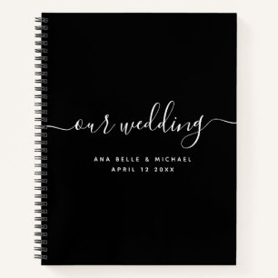 Moderne Minimal Elegante Script Black Wedding Gues Notizblock