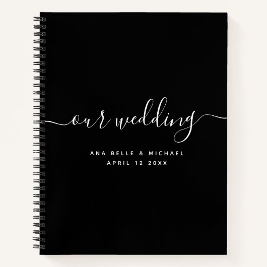 Moderne Minimal Elegante Script Black Wedding Gues Notizblock (Vorderseite)