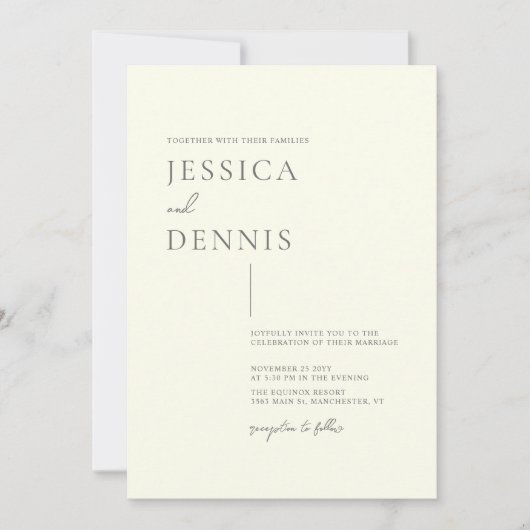 Moderne Minimal Elegante Script Elfenbeinhochzeit Einladung (Vorderseite)