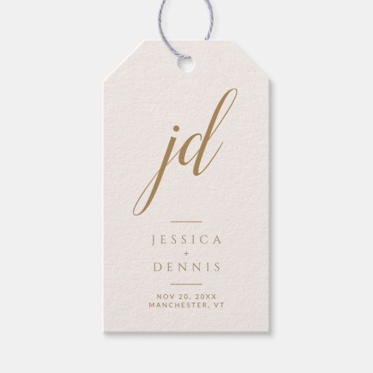 Moderne Minimal elegante Script Monogram Wedding Geschenkanhänger (Vorderseite)