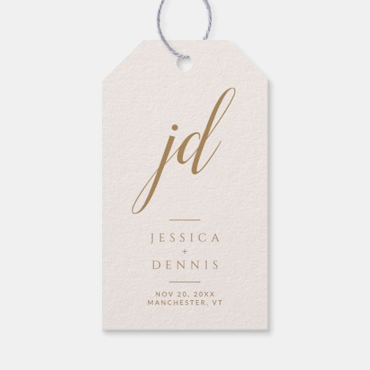 Moderne Minimal elegante Script Monogram Wedding Geschenkanhänger (Rückseite)