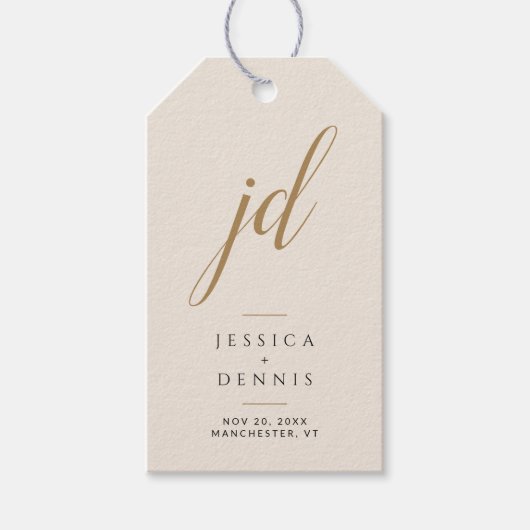 Moderne Minimal elegante Script Monogram Wedding Geschenkanhänger (Vorderseite)