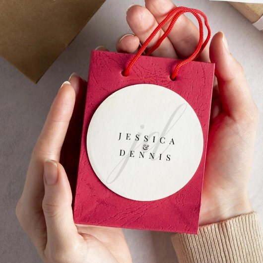 Moderne Minimal elegante Script Monogram Wedding Runder Aufkleber