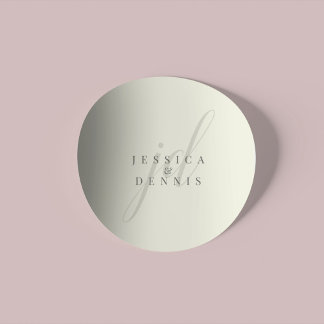 Moderne Minimal elegante Script Monogram Wedding Runder Aufkleber