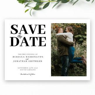 Moderne Minimal Elegantes Schwarz-weißes Foto Hoch Save The Date