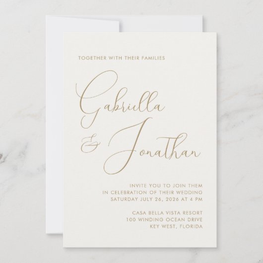 Moderne Minimal Emerald Green Cream Script Wedding Einladung (Vorderseite)