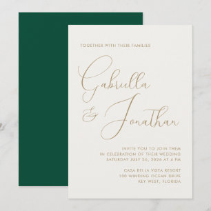 Moderne Minimal Emerald Green Cream Script Wedding Einladung