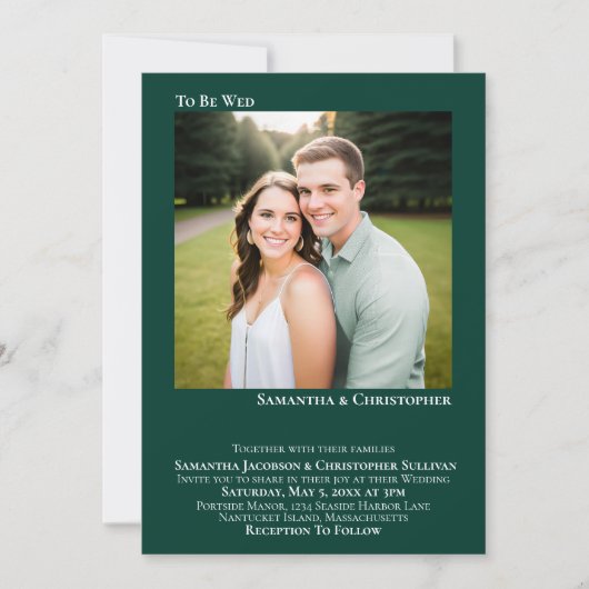 Moderne Minimal Emerald Green Simple Foto Wedding Einladung (Vorderseite)