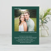 Moderne Minimal Emerald Green Simple Foto Wedding Einladung (Stehend Vorderseite)