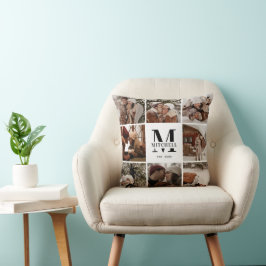 Moderne Minimal-Familie Foto Collage Monogram Gesc Kissen