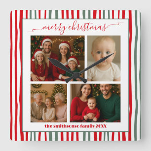 Moderne Minimal Familien Foto Frohe Weihnachten Quadratische Wanduhr