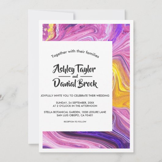 Moderne Minimal-Farbgalaxie Abstrakte Hochzeit Einladung (Vorderseite)
