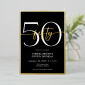 Moderne Minimal Fifty Script Geburtstag Folieneinladung (Stehend vorne)