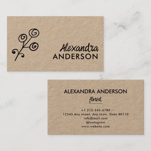 Moderne Minimal-floral-Kraft-Script Visitenkarte (Vorne/Hinten)