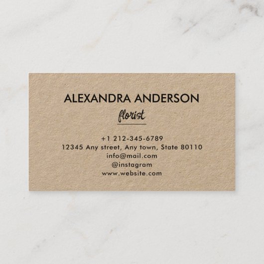 Moderne Minimal-floral-Kraft-Script Visitenkarte (Rückseite)