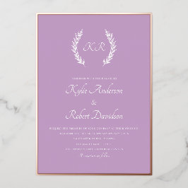 Moderne Minimal Floral Monogram Lavender Rose Gold Folieneinladung