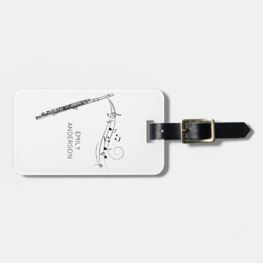 Moderne Minimal-Flute Schwarz-Weiß-Monogramm Gepäckanhänger (Vorderseite horizontal)