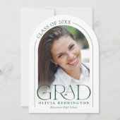 Moderne Minimal Foto Arch Green Graduation Party Einladung (Vorderseite)