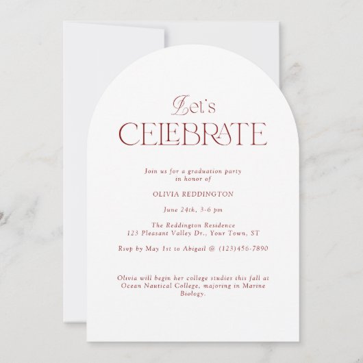 Moderne Minimal Foto Arch Red Graduation Party Einladung (Rückseite)