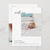 Moderne Minimal Foto Collage Birth Ankündigungspostkarte (Vorne/Hinten)