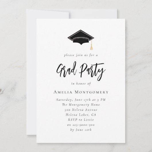 Moderne Minimal Foto Graduation Party Einladung (Vorderseite)