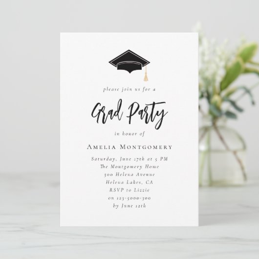 Moderne Minimal Foto Graduation Party Einladung (Stehend Vorderseite)