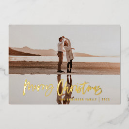 Moderne Minimal-Foto-Grünschrift Weihnachten Folien Feiertagskarte