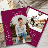 Moderne Minimal Foto Maroon Graduation Party Einladung