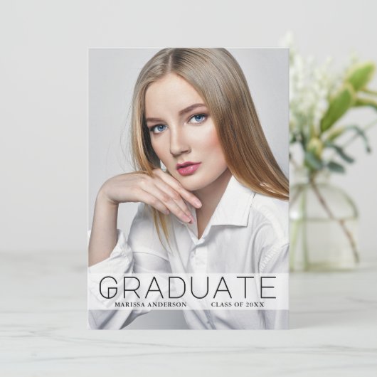 Moderne Minimal Foto mit Graduate Announcement Car Ankündigung (Stehend Vorderseite)