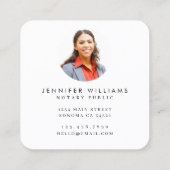 Moderne Minimal Foto Notary Public Quill Feather Quadratische Visitenkarte (Rückseite)