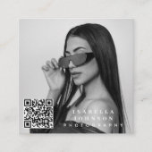 Moderne Minimal Foto QR Code Social Media Icons Quadratische Visitenkarte (Vorderseite)
