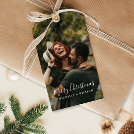 Moderne Minimal Foto Weihnachtsschrift Geschenkanhänger