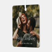 Moderne Minimal Foto Weihnachtsschrift Ornament Aus Metall (Vorderseite links)