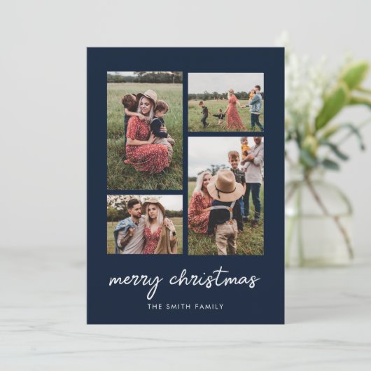 Moderne Minimal frohe Weihnachten vier FotoCollage (Stehend Vorderseite)