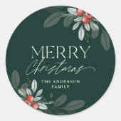 Moderne Minimal frohe Weihnachtsgrün Runder Aufkleber (Vorderseite)