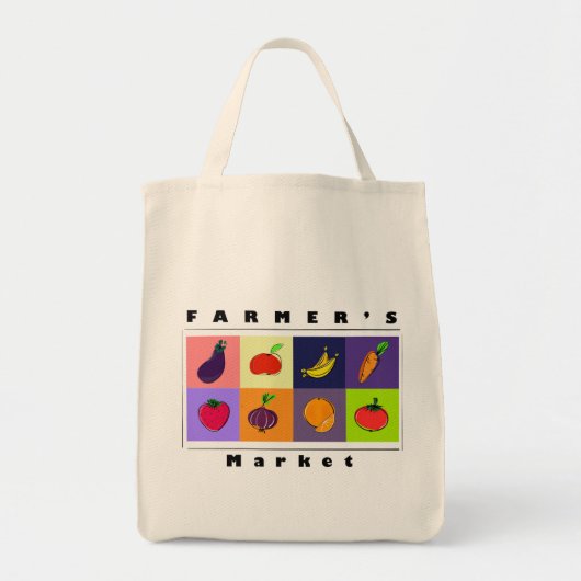 Moderne Minimal Früchte & Gemüse – Bauernmarkt Tragetasche (Vorne)