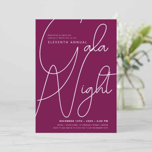 Moderne Minimal GALA Company Business Magenta Einladung (Stehend Vorderseite)
