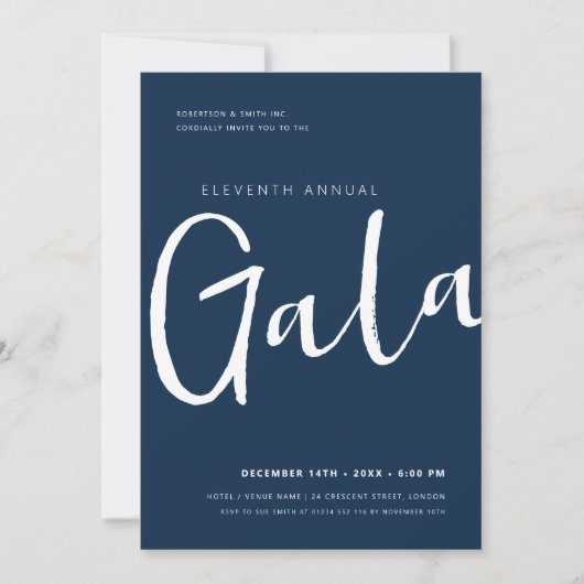 Moderne Minimal GALA Company Business Navy & White Einladung (Vorderseite)