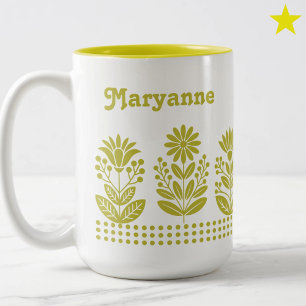 Moderne Minimal Gelbe Volkskunst Blumen Benutzerna Zweifarbige Tasse
