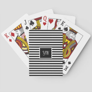 Moderne Minimal gestreifte Schwarz-Weiß-Initialen Spielkarten