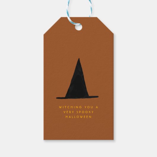 Moderne Minimal glücklich scharf Halloween Hexenhu Geschenkanhänger (Vorderseite)