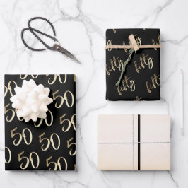 Moderne Minimal Gold 50. Geburtstagsparty Geschenkpapier Set