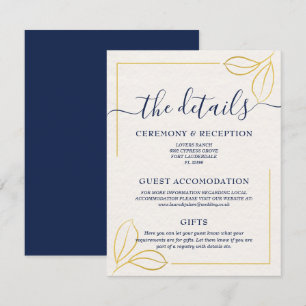 Moderne Minimal Gold Blatt- und Blautypografie   Begleitkarte